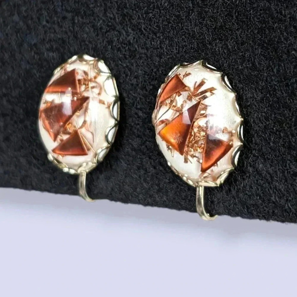 Vintage Glitter Lucite Red & White Earrings - Picture 2 of 6